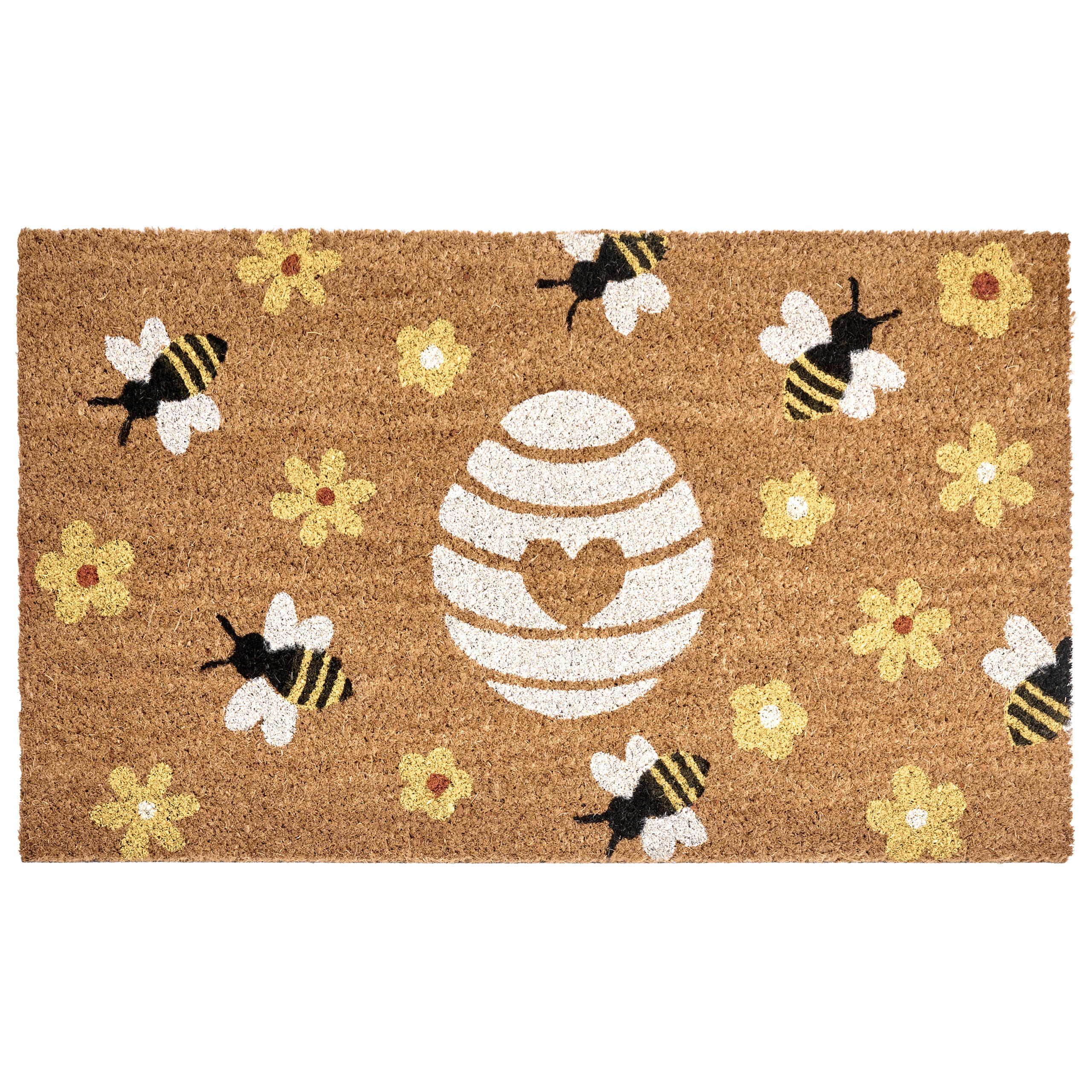 FUSSMATTE Naturfarben 45/75 cm Biene Blume Kokosfasern Kigalik - Naturfarben, Textil (45/75cm) - Beliani