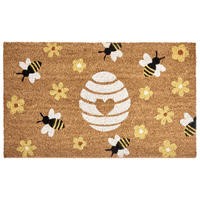 FUSSMATTE Naturfarben 45/75 cm Biene Blume Kokosfasern Kigalik - Naturfarben, Textil (45/75cm) - Beliani