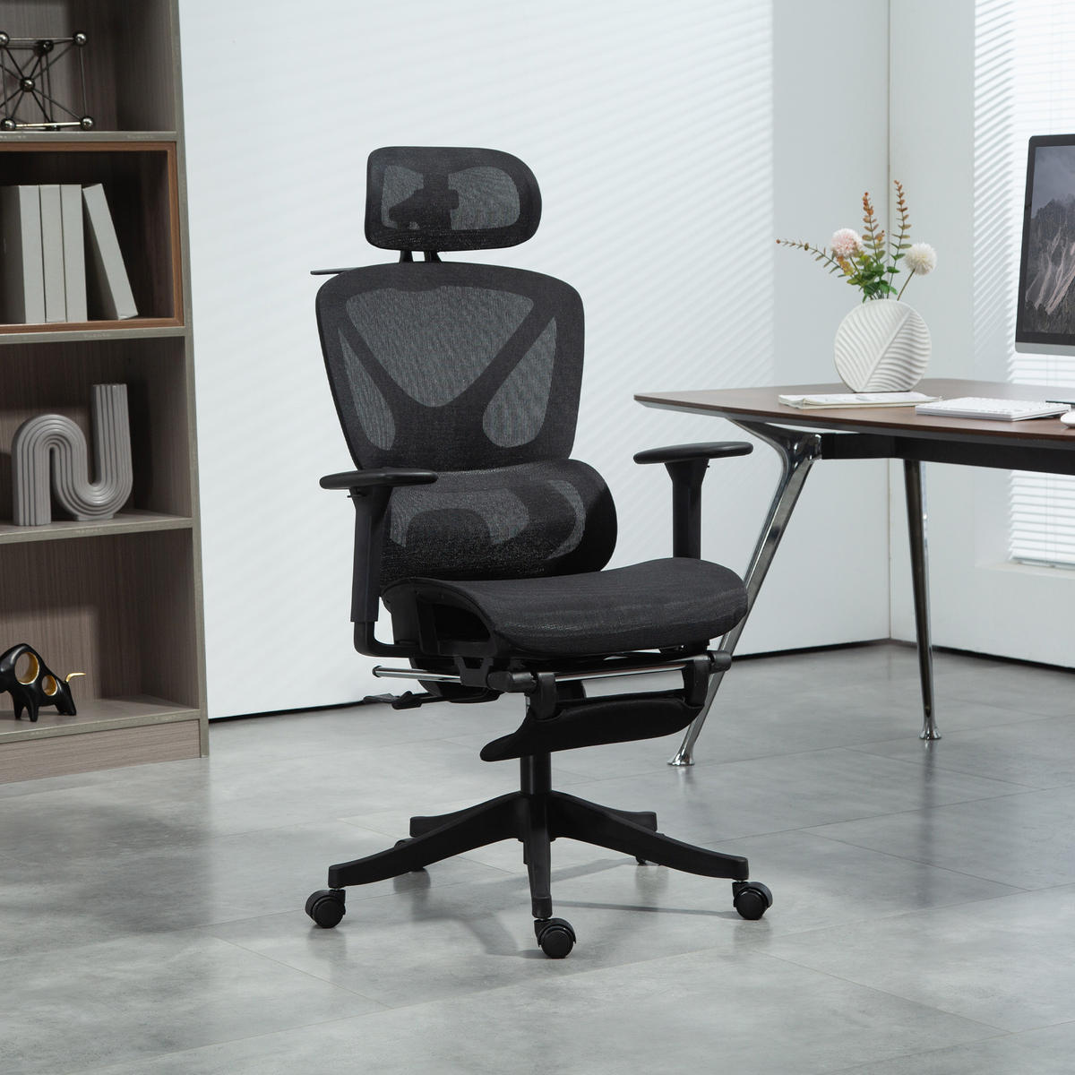 BÜROSTUL, Ergonomischer Schreibtischstuhl - Schwarz, Kunststoff (70/130/71cm) - HOMCOM