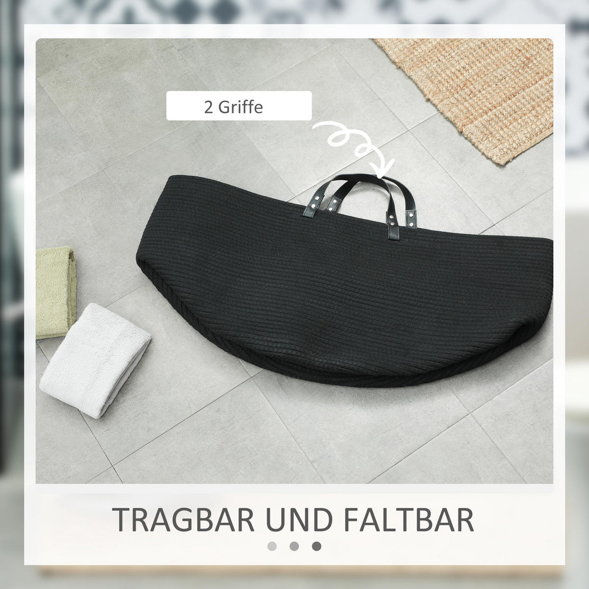 WÄSCHEKORB 88L Klappbar Wäschesammler mit Griff, 56 x 56 x 35,5 cm, Schwarz - Schwarz, Textil (56/35.5/56cm) - HOMCOM