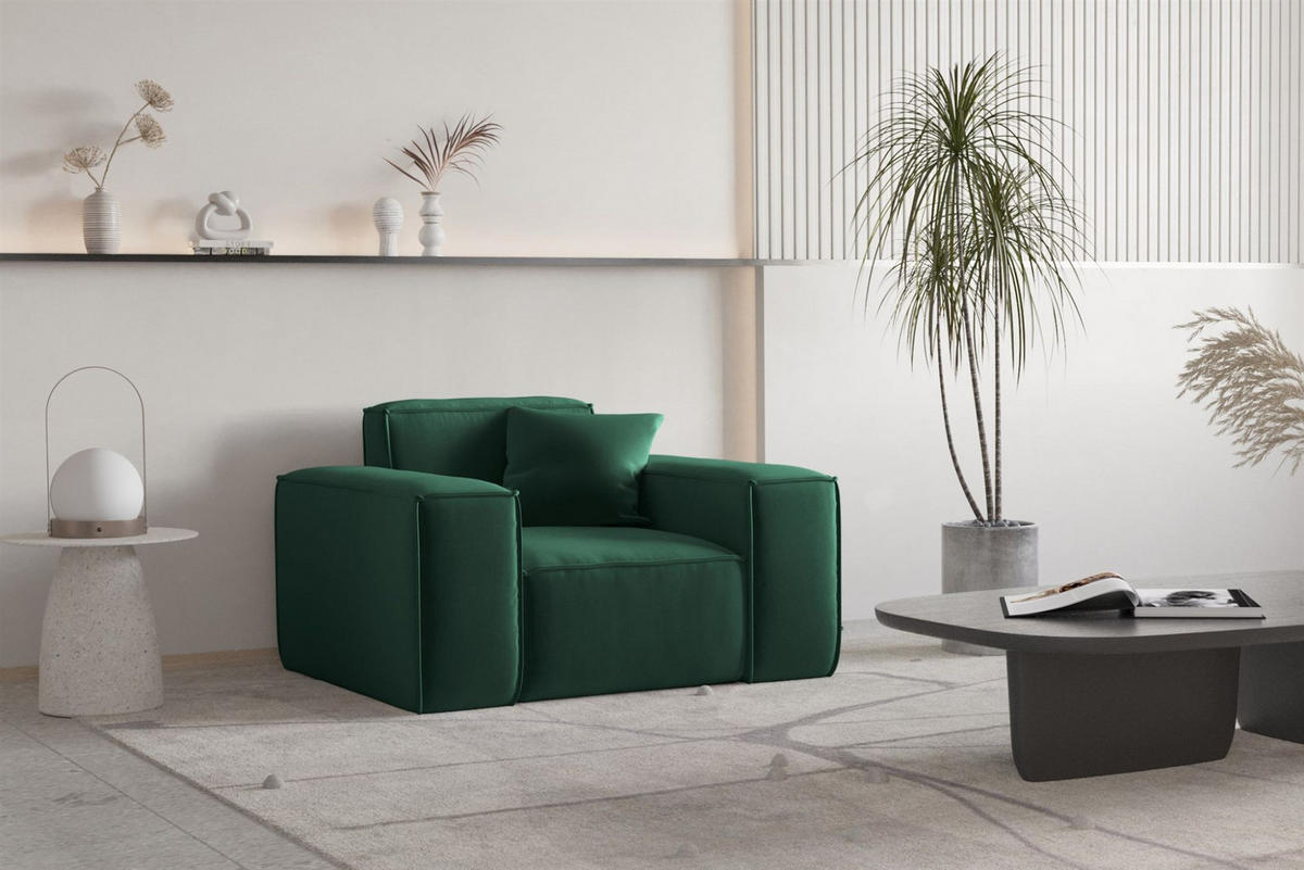 SOFASET Celes Premium 3-2-1 In Opera - Grün, Holzwerkstoff/Textil (225/73/88cm) - Fun Möbel