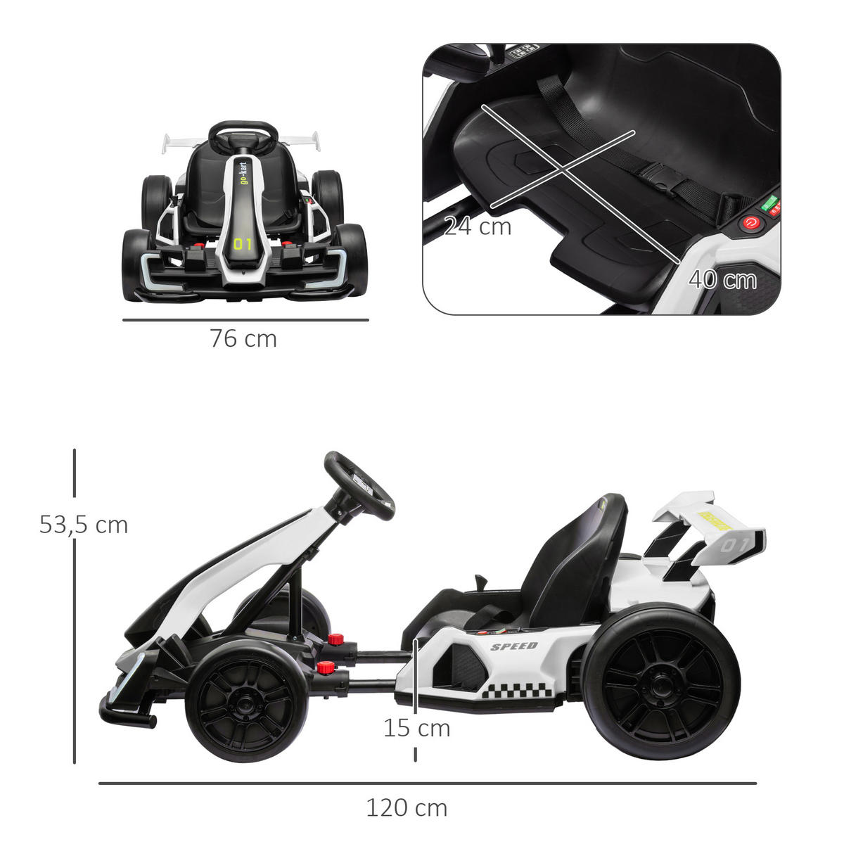 KINDER-DRIFT-KART Kunststoff Metall Weiß - Weiß, Kunststoff (120/76/53.5cm) - HOMCOM