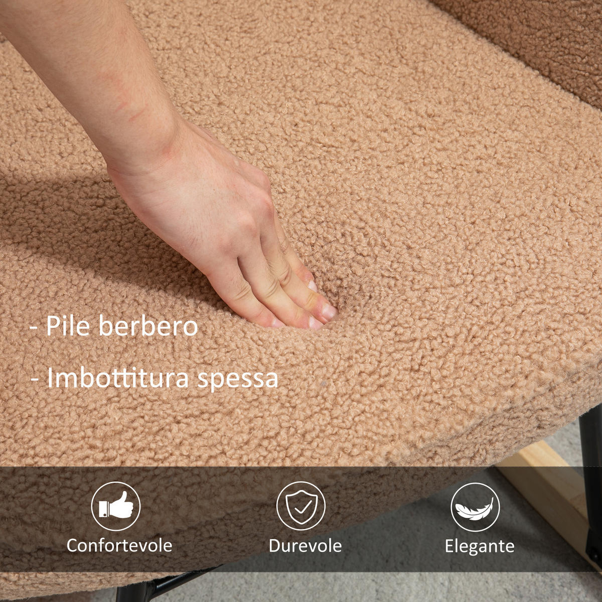 SCHAUKELSTUHL Bouclé-Bezug Holz Stahl 71 x 98 x 101 cm Braun - Braun, Textil (71/101/98cm) - Vallsero