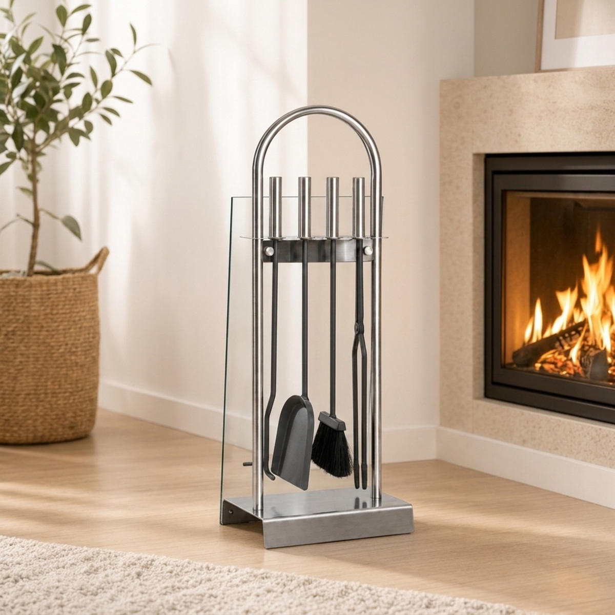 KAMINBESTECK Silber 5-teilig Edelstahl - Multicolor, Glas/Metall (24.5/75/17cm) - Relaxdays
