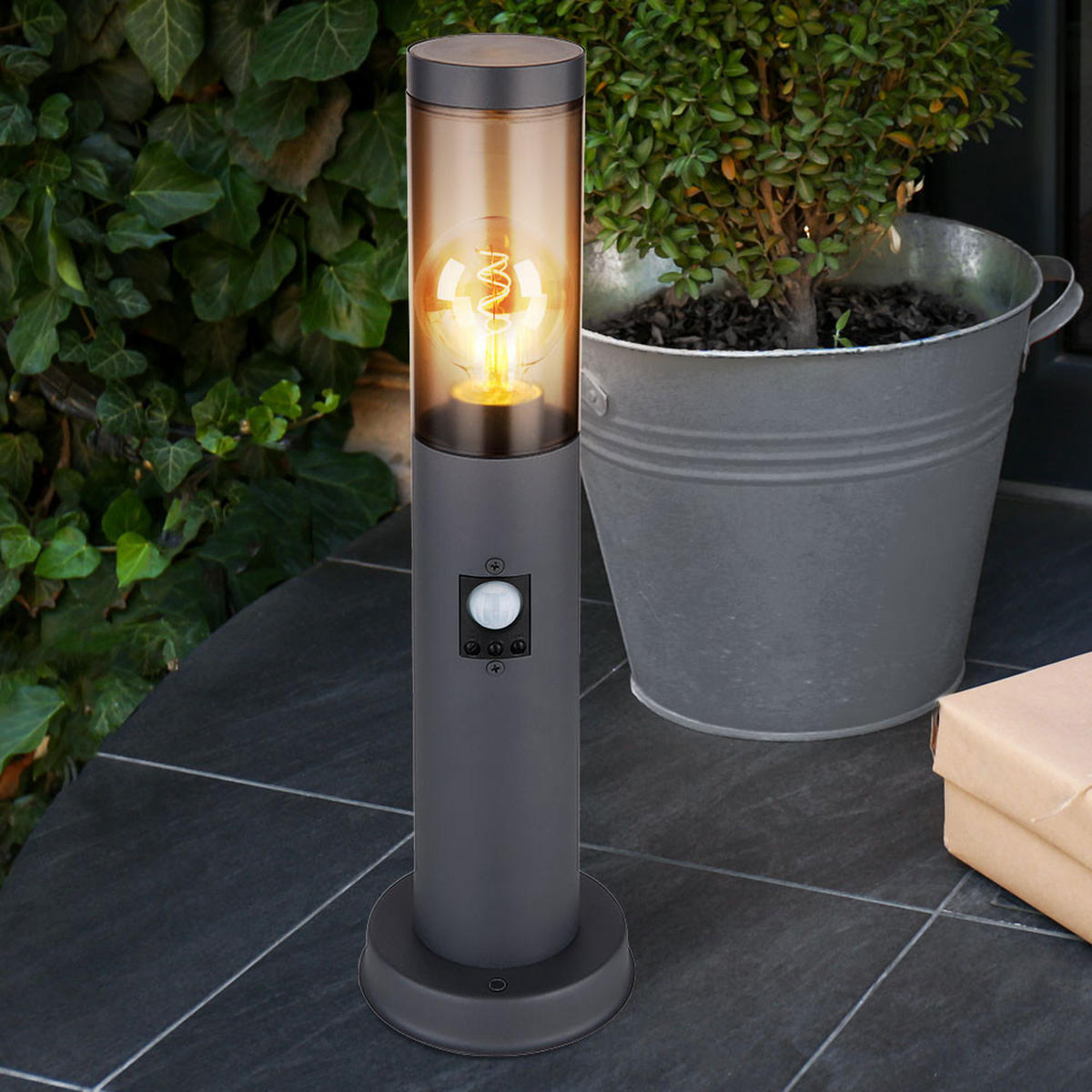 LED AUSSENLEUCHTE Edelstahl Anthrazit - Anthrazit, Metall (12.7/12.7/45cm) - Globo Lighting