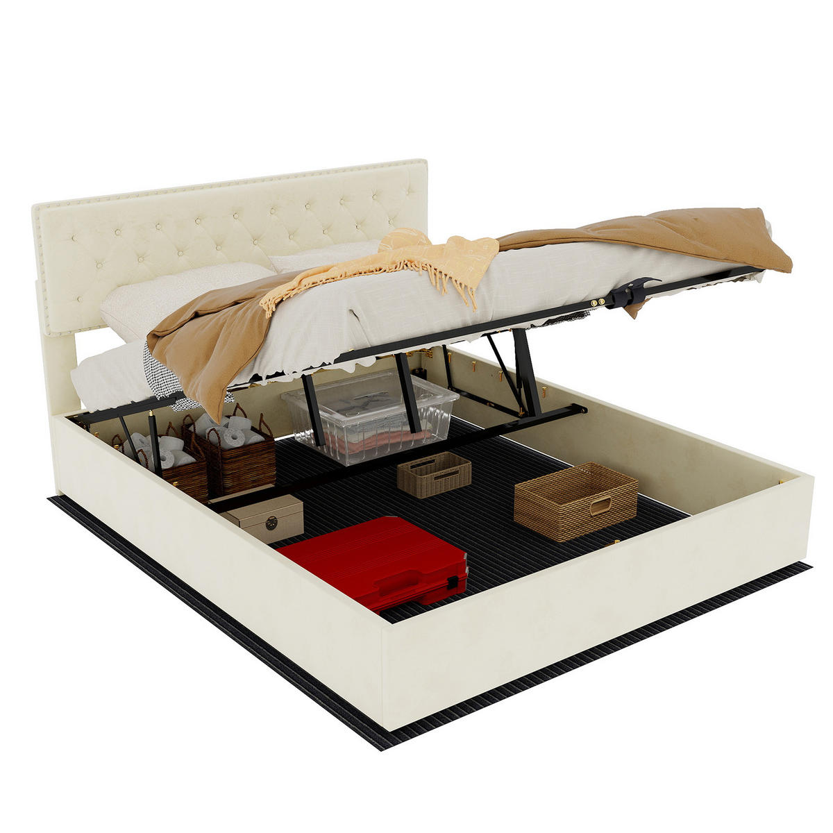 STAURAUMBETT 160/200 cm DE-32967 mit Hydraulik-Stauraum und Matratze Beige - Beige, Metall (160/200cm) - ComfortXL
