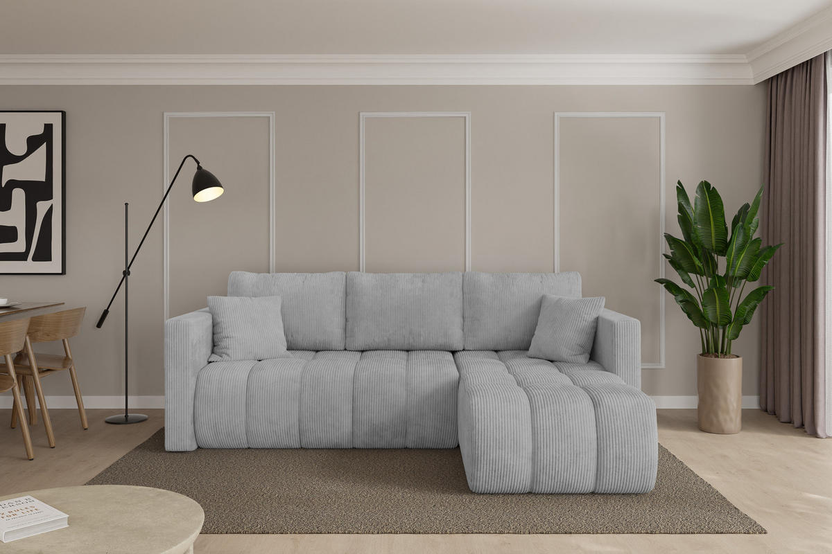ROHOVÁ SEDAČKA s funkcí spaní, otoman vpravo GARD-L 226x146x85 šedá manšestr - šedá/černá, kompozitní dřevo/textil (226/146cm) - ALTDECOR
