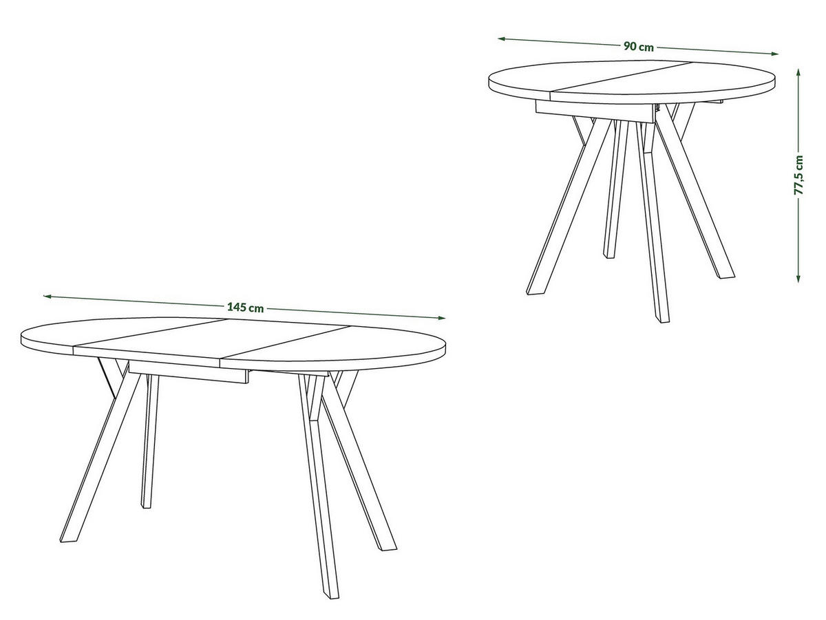 ESSTISCH Rund Eiche dunkel Schwarz 90x70 cm - Dunkelbraun/Schwarz, Holzwerkstoff (90/90/77cm) - designimpex