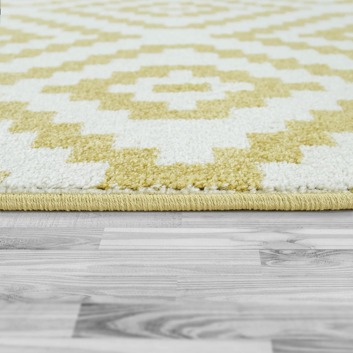 KURZFLORTEPPICH, mit Rautenmuster, aus Polypropylen, Gelb, 200 x 280 cm - Gelb, Textil (200/280cm) - KADIMA DESIGN