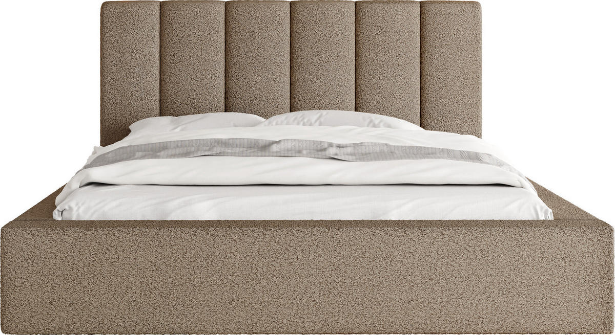 POLSTERBETT Amira mit Bettkasten, Braun Boucle 200x200 cm - Birkefarben/Schwarz, Holz/Holzwerkstoff (200/200cm) - WFL GROUP