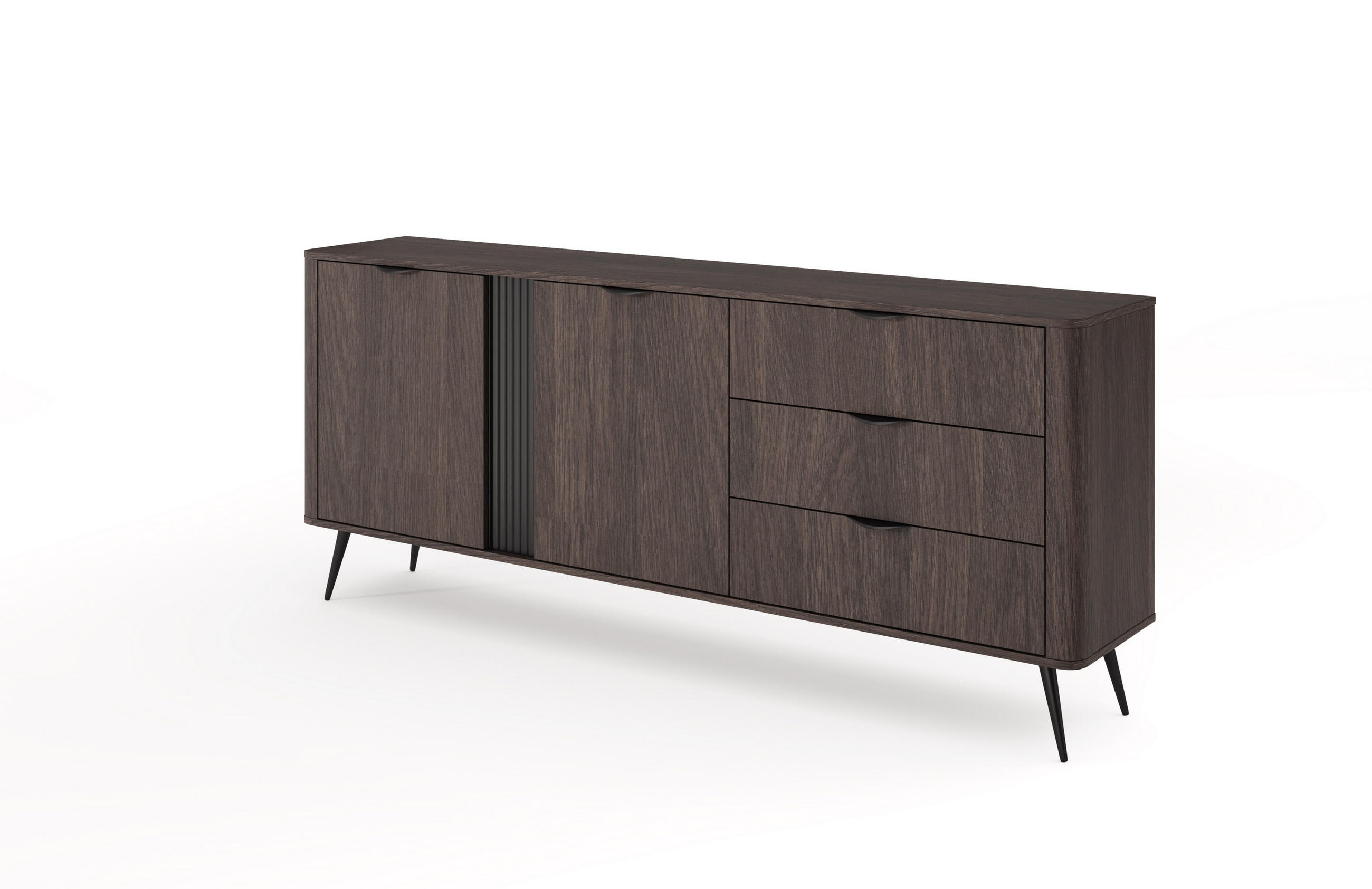 SIDEBOARD Arvis Eiche Dunin, Zweitürig mit Schubladen - Eichefarben/Schwarz, Holzwerkstoff (195/81/38cm) - Bettso