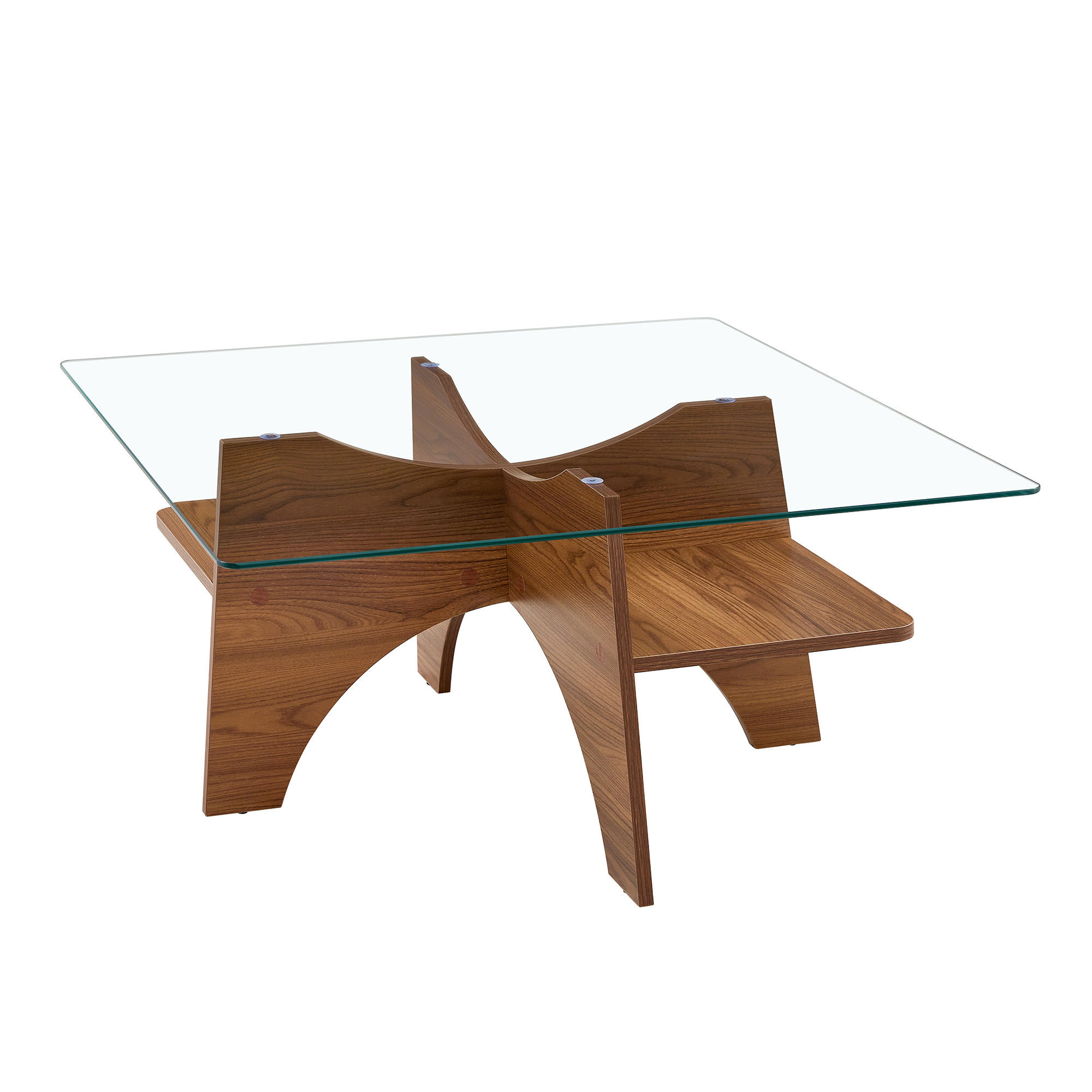 COUCHTISCH DE-37369 quadratisch mit Sicherheitsglas Nussbaum - Walnussfarben, Holzwerkstoff (80/80/40cm) - ComfortXL