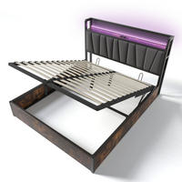 POLSTERBETT 160/200 cm mit Matratze, LED-Kopfteil, USB, Steckdosen und Bettkasten, Grau - Grau, Textil (160/200cm) - Redom