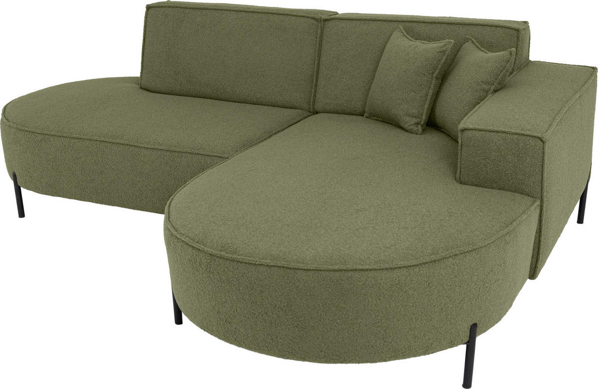 ECKSOFA Hana Loft 3-Sitzer Ecke Rechts, Boucle, Grün 241/80/168 cm - Schwarz/Grün, Textil/Metall (241/168cm) - WFL GROUP
