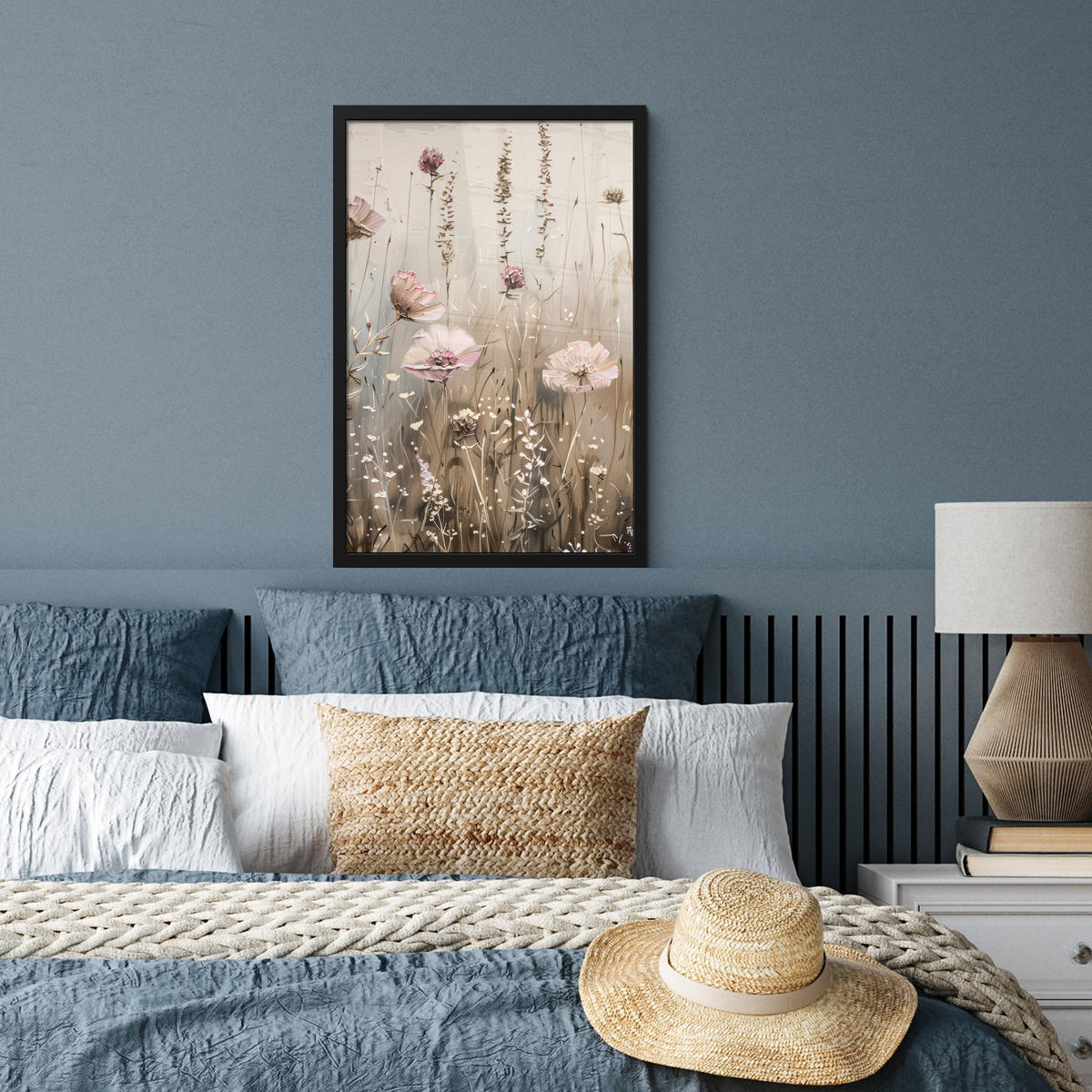 GERAHMTES BILD Blumen - Rosa - Modern - Beige 40x60 cm - Beige, Papier (40/60cm) - MuchoWow