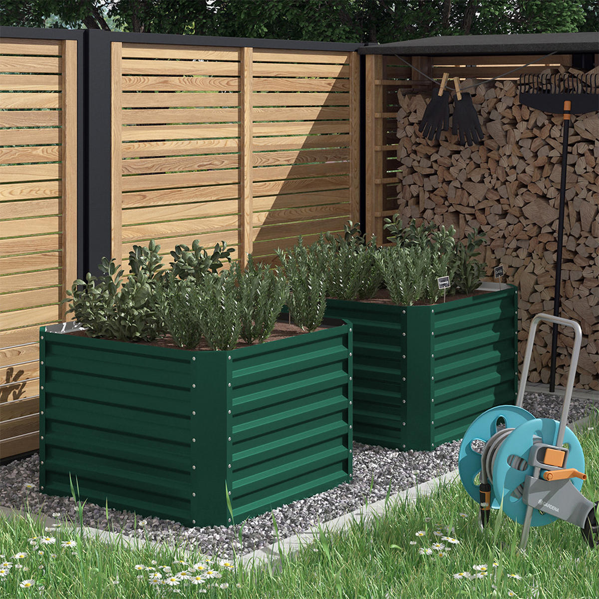HOCHBEET Grün 90 x 90 cm - Grün, Metall (90/60/90cm) - OK-Living
