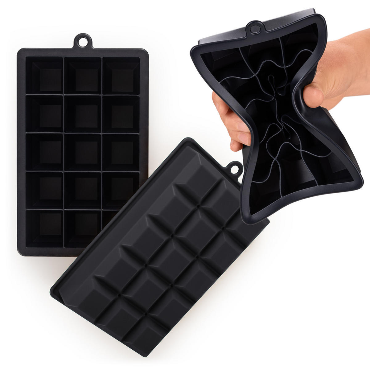 EISWÜRFELFORM Silikon, BPA-Frei, 2x15, Schwarz - Schwarz, Kunststoff (18.6/3.3/11.7cm) - Blumtal
