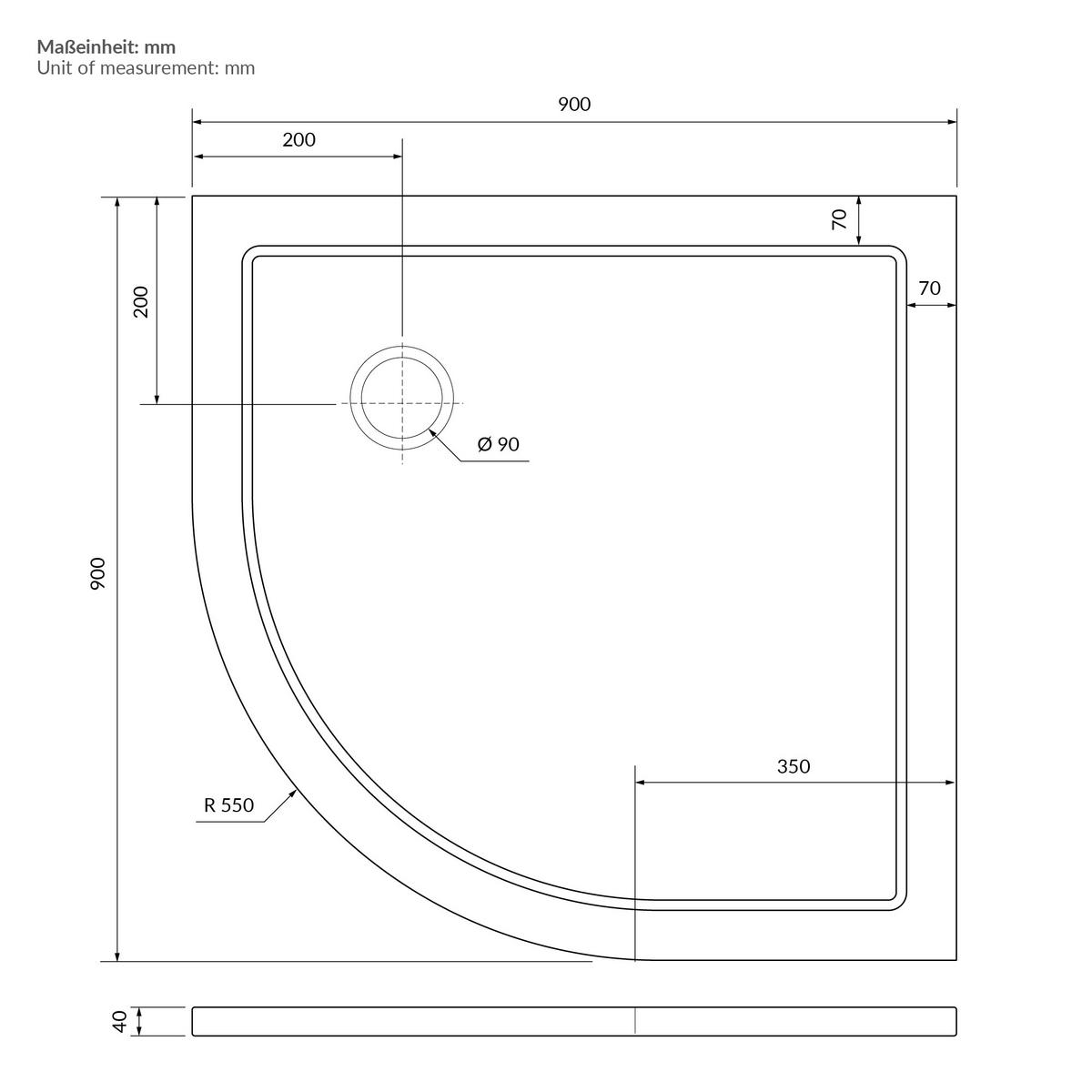 SPRCHOVÁ VANIČKA 90x90 cm kulatá bílá s odtokovou soupravou - bílá, plast (90/4/90cm) - LuxeBath