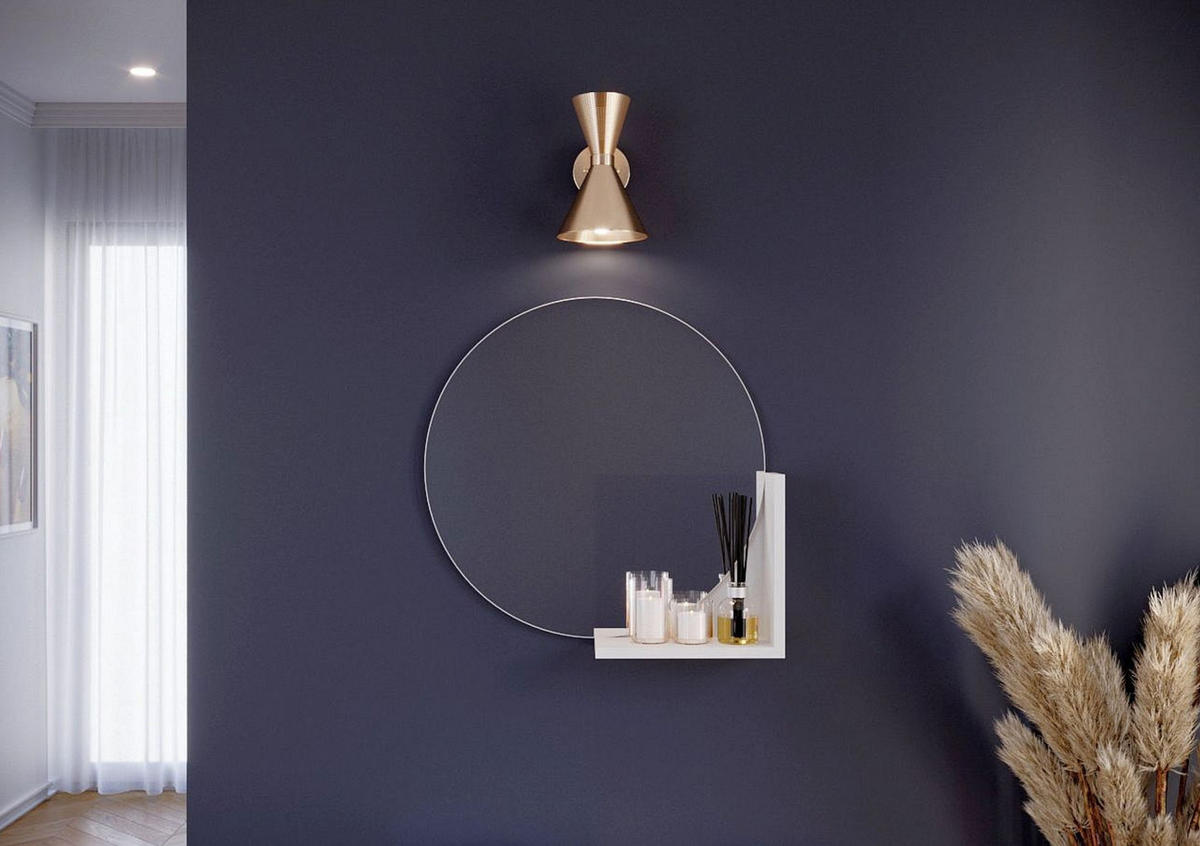 WANDSPIEGEL Lucija, Round 60 cm, mit Ablage, Weiß - Weiß, Holzwerkstoff (60/60/12cm) - Skandica