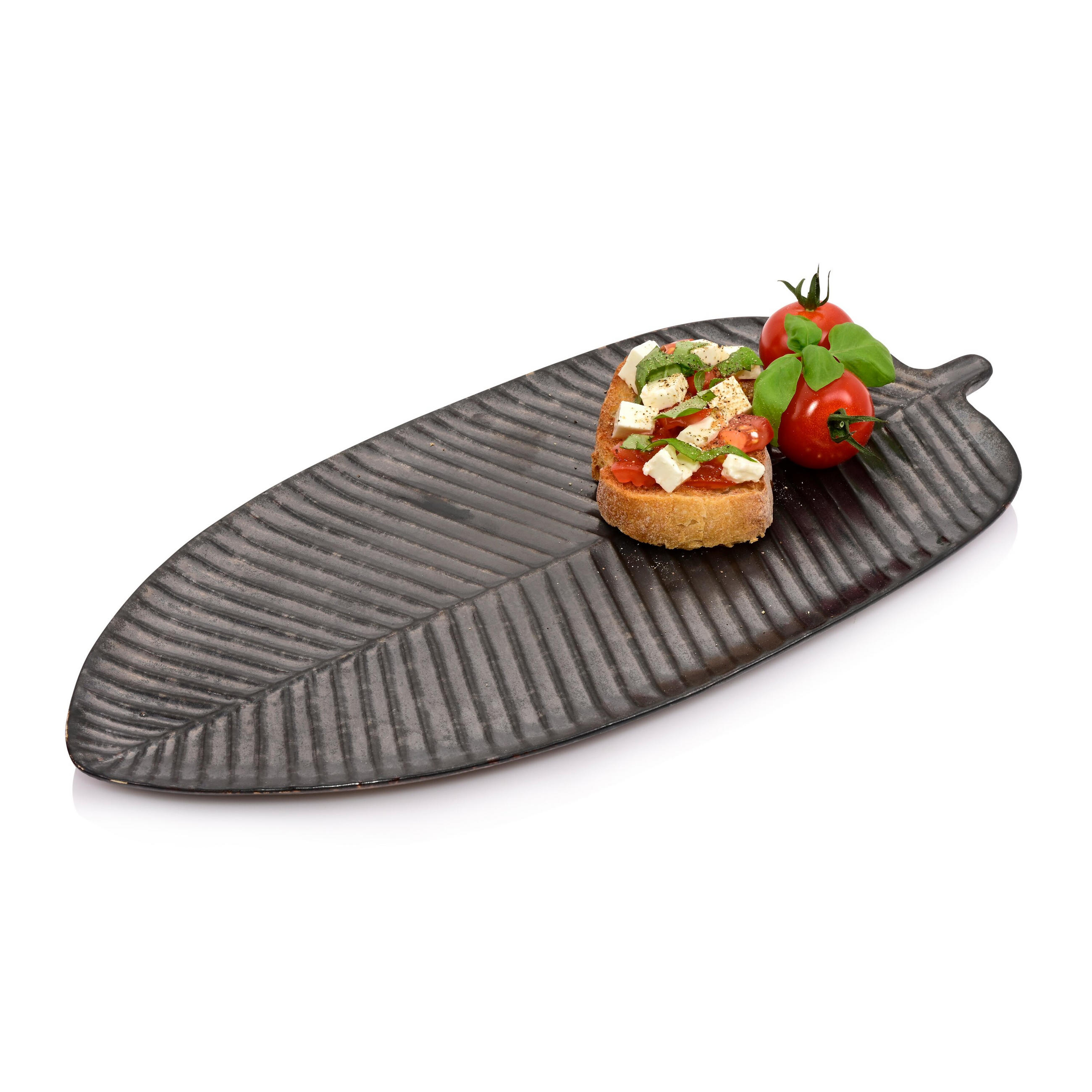 SERVIERTELLER TOMBEY - Blattoptik aus Steingut - Dunkelgrau, Keramik (39.3/11.95/22.25cm) - Sänger