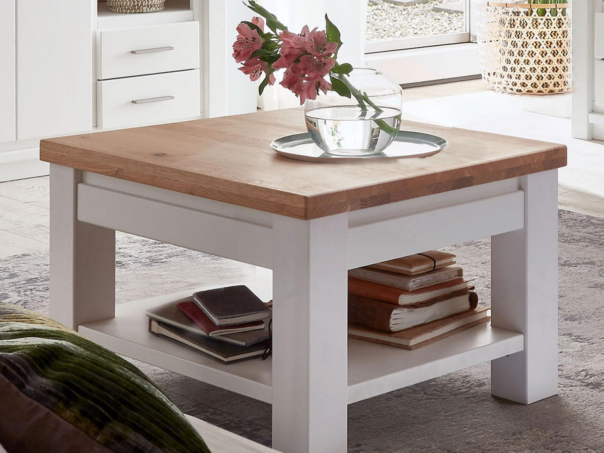 COUCHTISCH weiß Olbia Wildeiche 65/65/45 cm - Weiß/Braun, Holz (65/65/45cm) - Casamia Massive Möbel