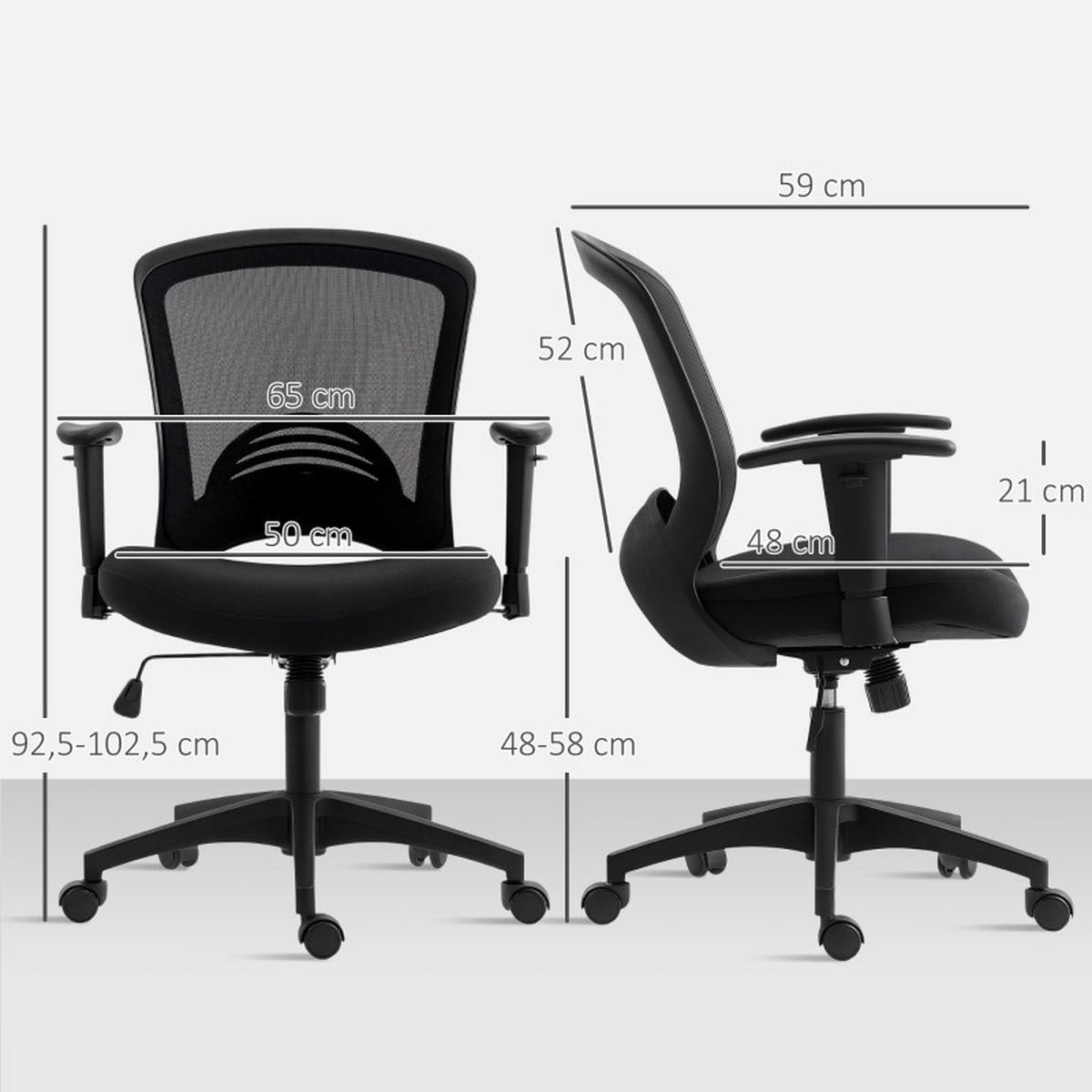DREHSTUHL 65/59/92,5-102,5 cm, atmungsaktiver Netzrücken, höhenverstellbar und drehbar, Schwarz - Schwarz, Kunststoff (59/102.5/65cm) - Redom