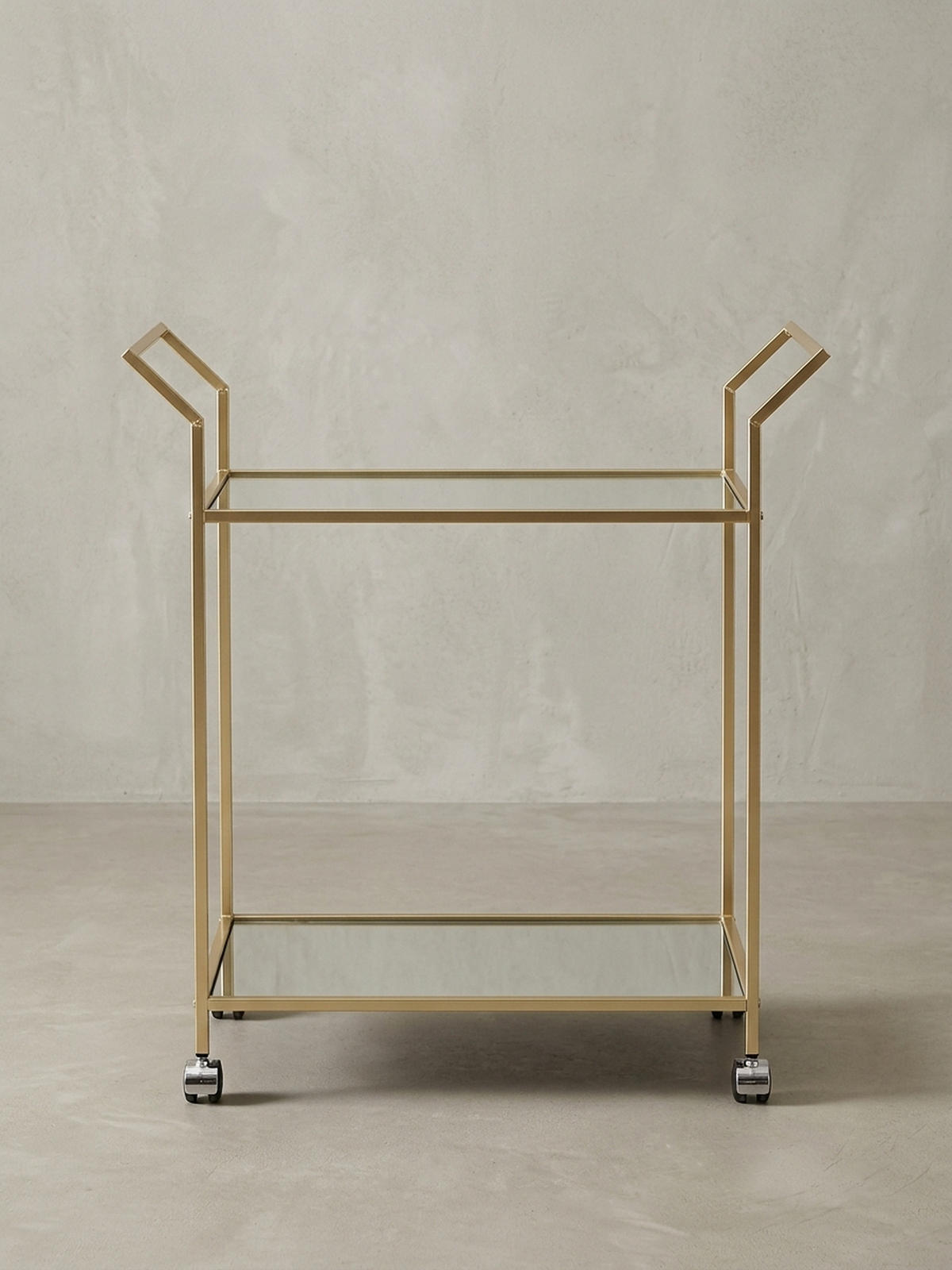 SERVIERWAGEN – Gold, Verspiegelte Ablagen, auf Rollen - Goldfarben, Glas/Metall (73/78/37cm) - KADIMA DESIGN