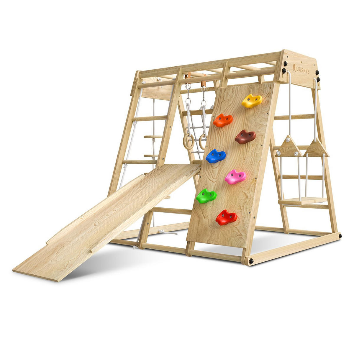 KLETTERGERÜST MAXI für Kinder mit Rutsche - Naturfarben, Holz (119/124cm) - Juskys