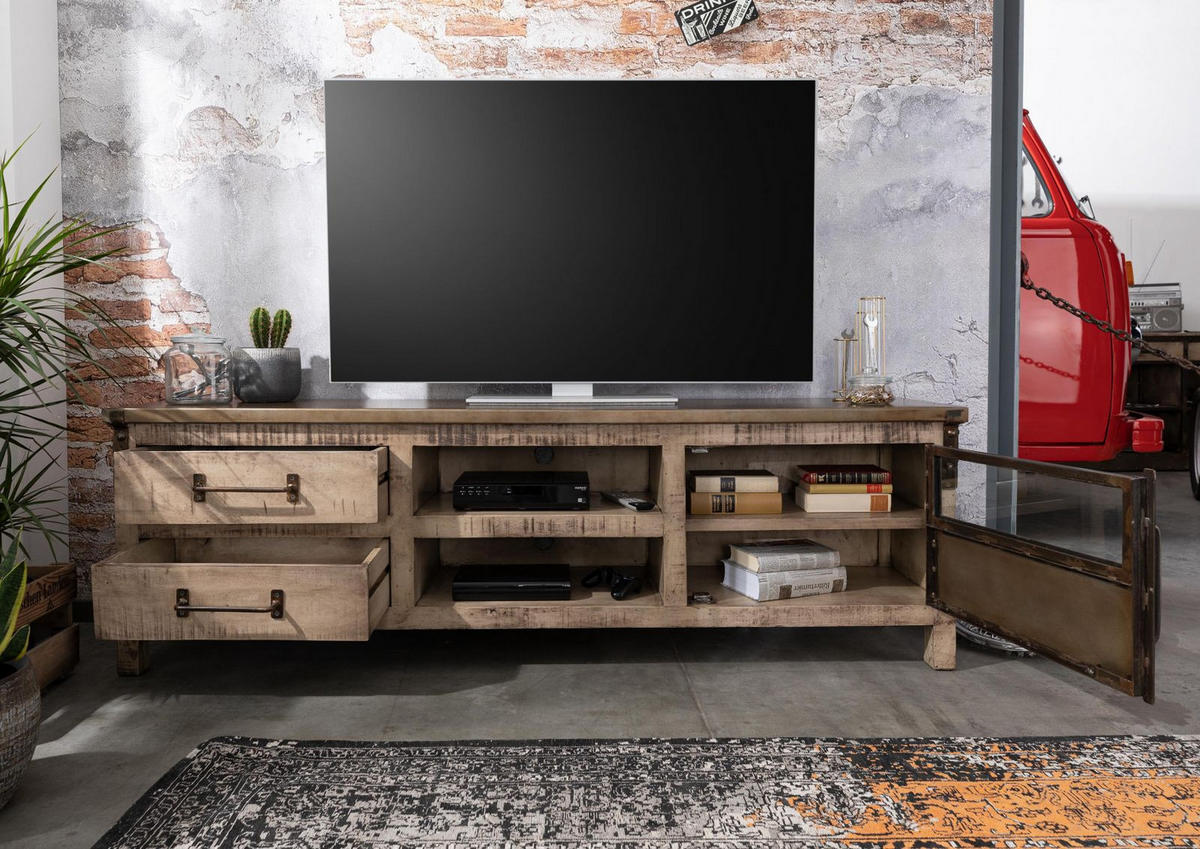TV-BOARD Mango 190x40x60 braun lackiert HEAVY INDUSTRY #234 - Braun, Holz (190/60/40cm) - Massivmoebel24