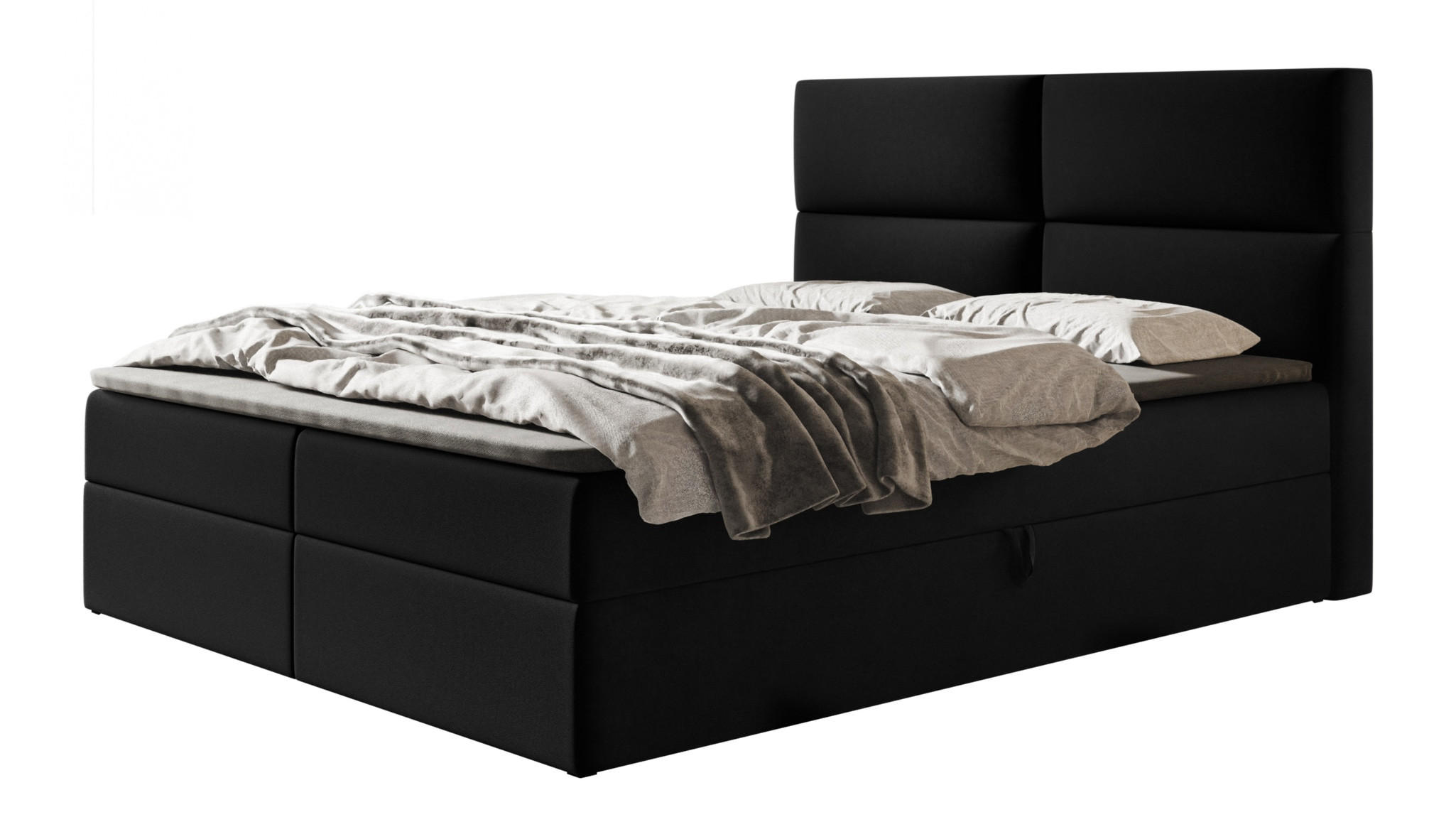 BOXBETT LIZBONA mit 2 Bettkästen, 120x200, Farbe: Schwarz, Velourstoff, Doppelbett mit Bonell-Matratze - Schwarz, Holz/Kunststoff (120/200cm) - Alpi-Möbel