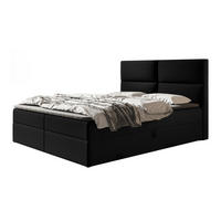 BOXBETT LIZBONA mit 2 Bettkästen, 140x200, Farbe: Schwarz, Velourstoff, Doppelbett mit Bonell-Matratze - Schwarz, Holz/Kunststoff (140/200cm) - Alpi-Möbel