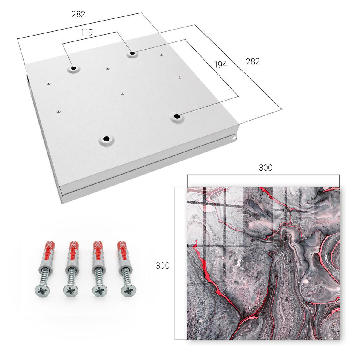 SCHLÜSSELBOX Weiß 30x30 cm – Türöffnung nach rechts - Ausdrucksstarke Abstraktion - Grau, Metall (30/30/5cm) - TULUP