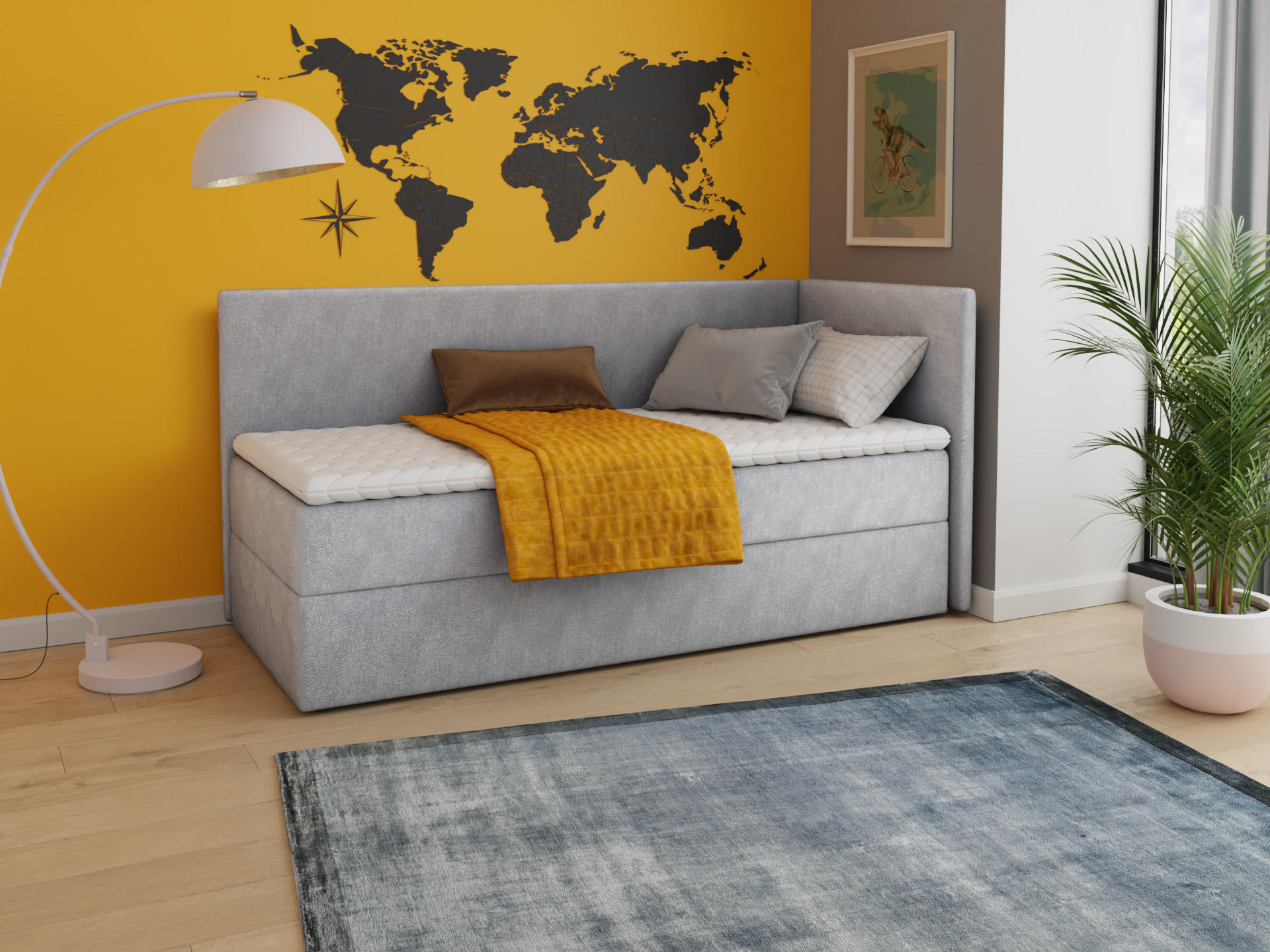 BOXBETT Flame - 100x200 - grau (Paros 05, Velvet - Paros) - Schwarz/Grau, Holz/Holzwerkstoff (100/200cm) - Sofnet