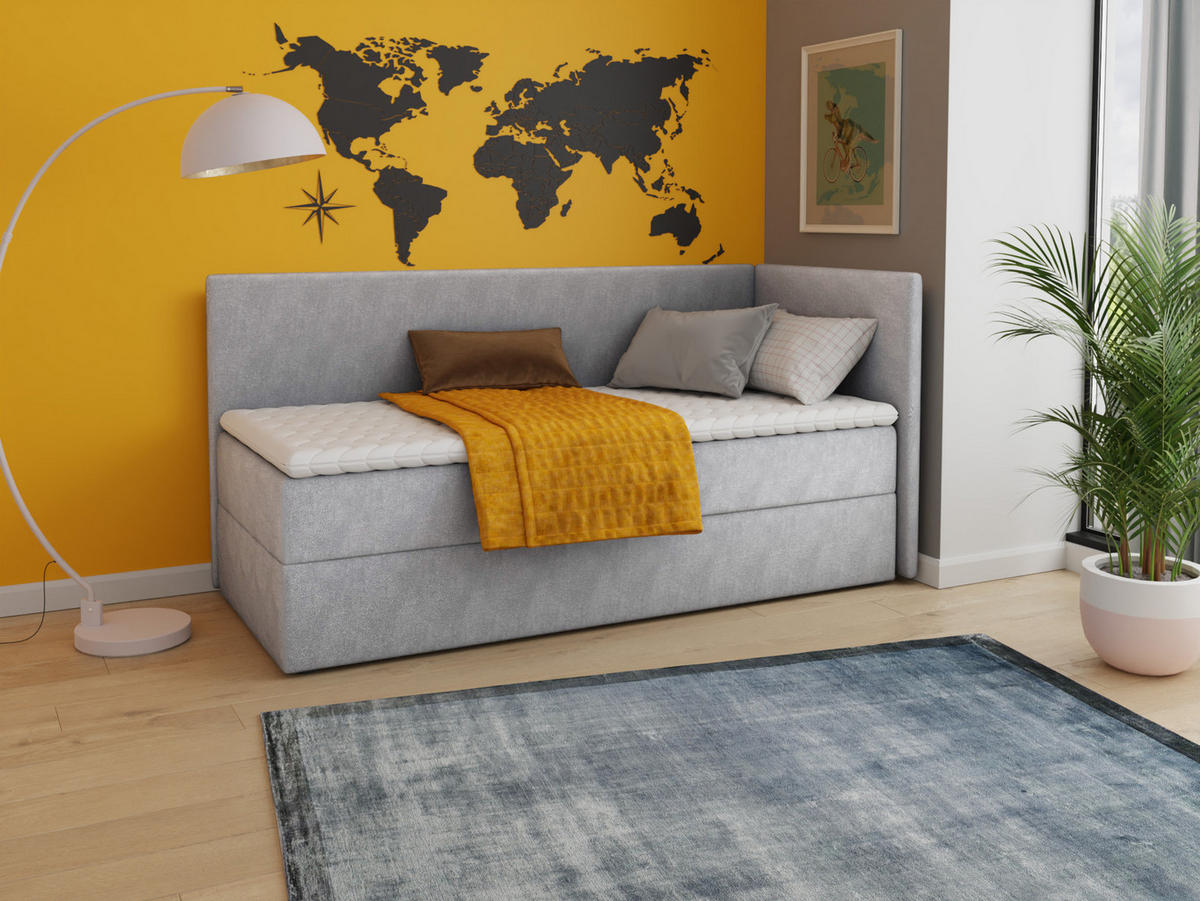 BOXBETT Flame - 100x200 - grau (Paros 05, Velvet - Paros) - Schwarz/Grau, Holz/Holzwerkstoff (100/200cm) - Sofnet