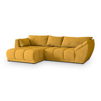 ECKSOFA ORENTI L-S Gelb Velours-Stoff mit Schlaffunktion - Gelb, Holz (287/182cm) - MASSENO