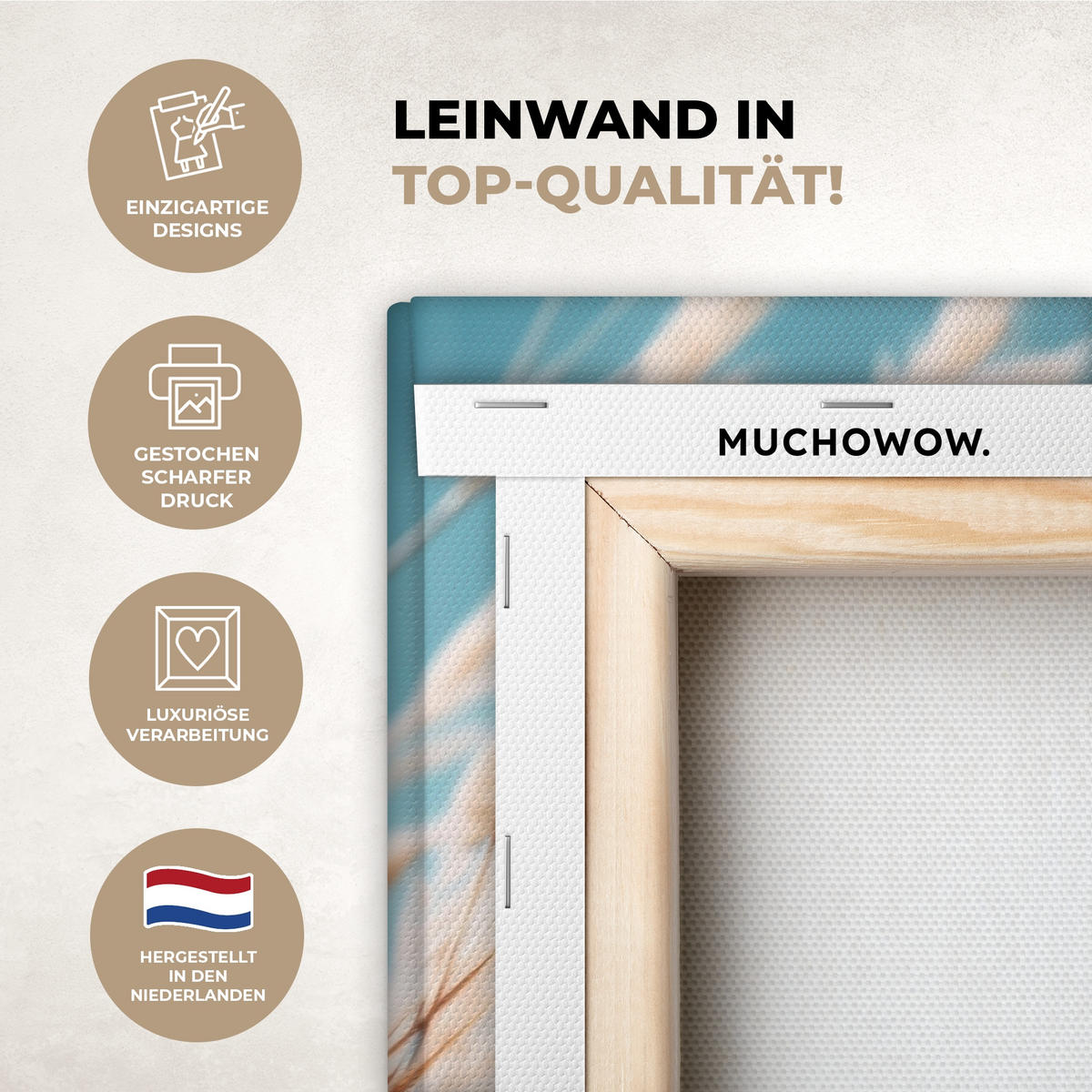 LEINWANDBILD Ziergras - Wind - Hellbraun Gemälde 60x40 cm - Hellblau, Textil (60/40cm) - MuchoWow