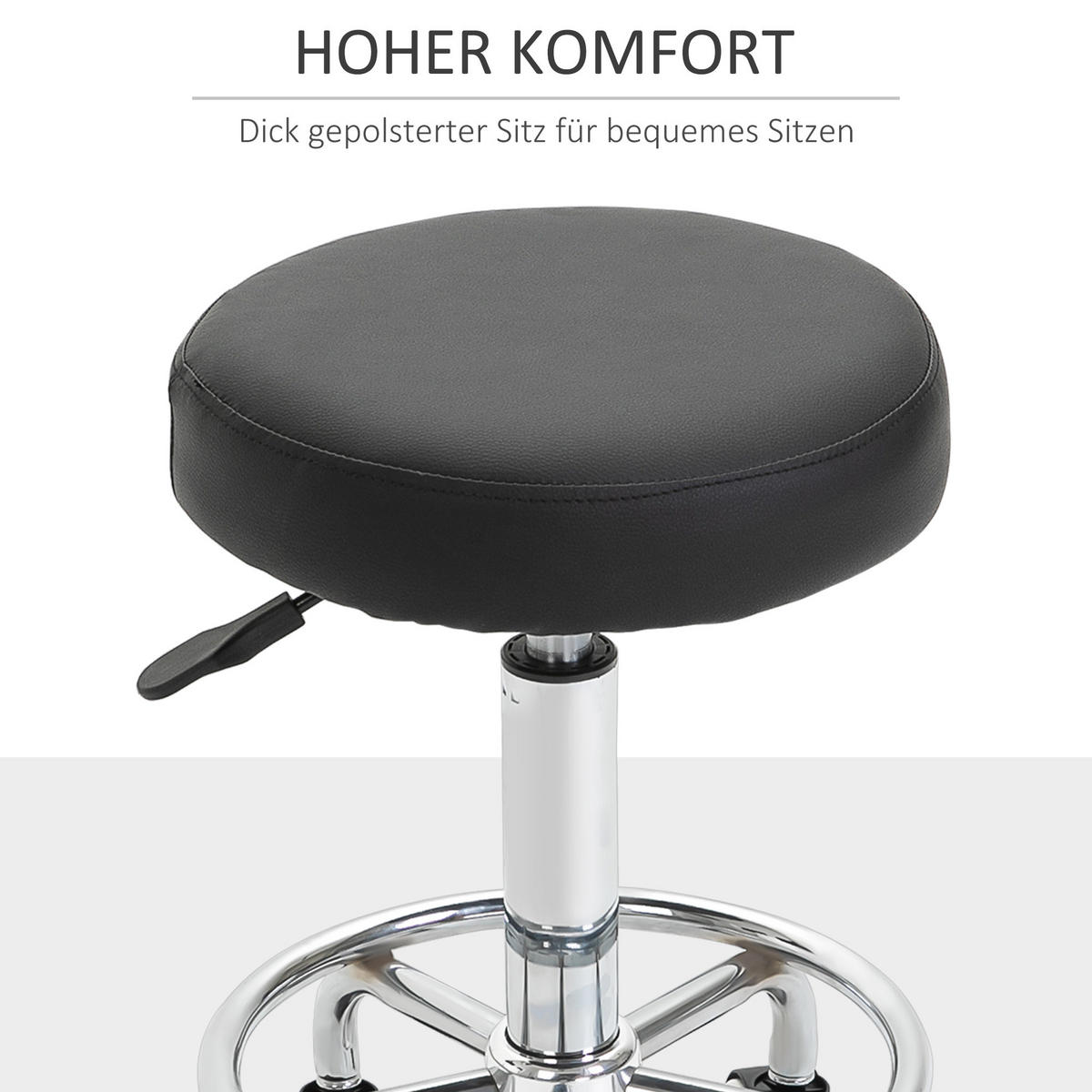 ROLLHOCKER, Höhenverstellbarer, Schwarz - Schwarz, Leder (42/64/42cm) - Vinsetto
