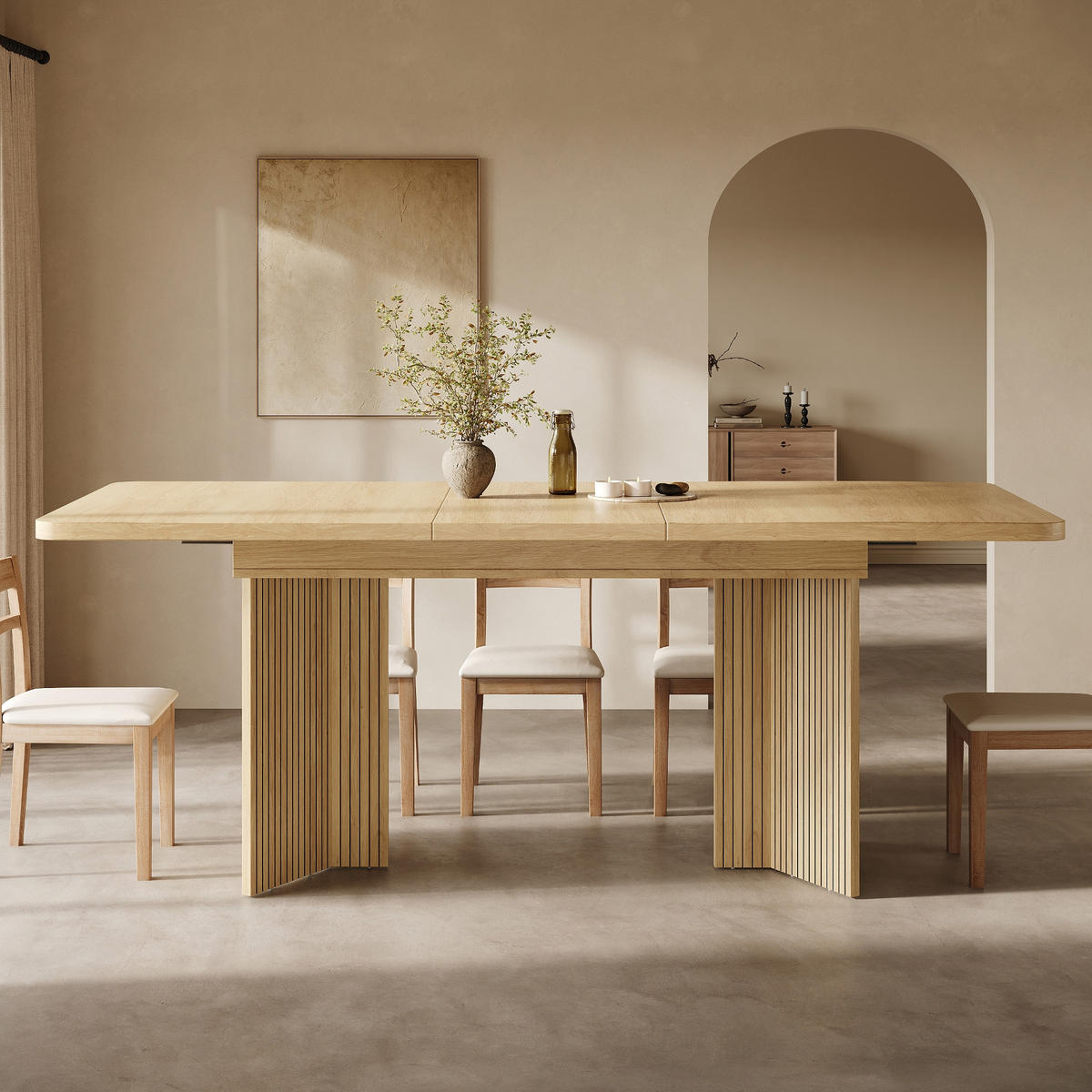 ESSTISCH ausziehbarer Naturholz + Walnuss mit Stauraum und integrierten Fächern 130-160/80/75.5 cm - Naturfarben, Holz/Holzwerkstoff (120/80/76.1cm) - Oxeza