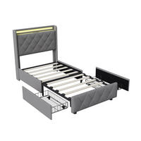 POLSTERBETT 90x200cm Grau RGB LED Ladestation - Grau, Metall - SHOPENTRA