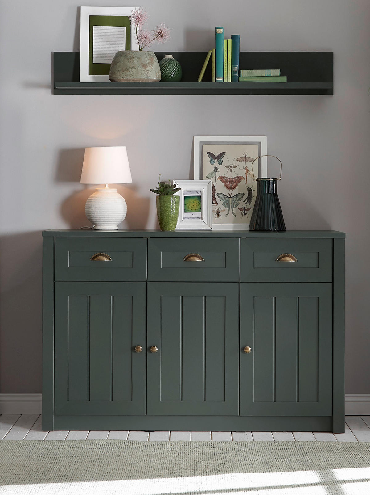 SIDEBOARD grün Landhaus 130 x 86 cm, Kommode mit viel Stauraum - Chromfarben/Schwarz, Holzwerkstoff/Kunststoff (130/86/43cm) - Furn.Design