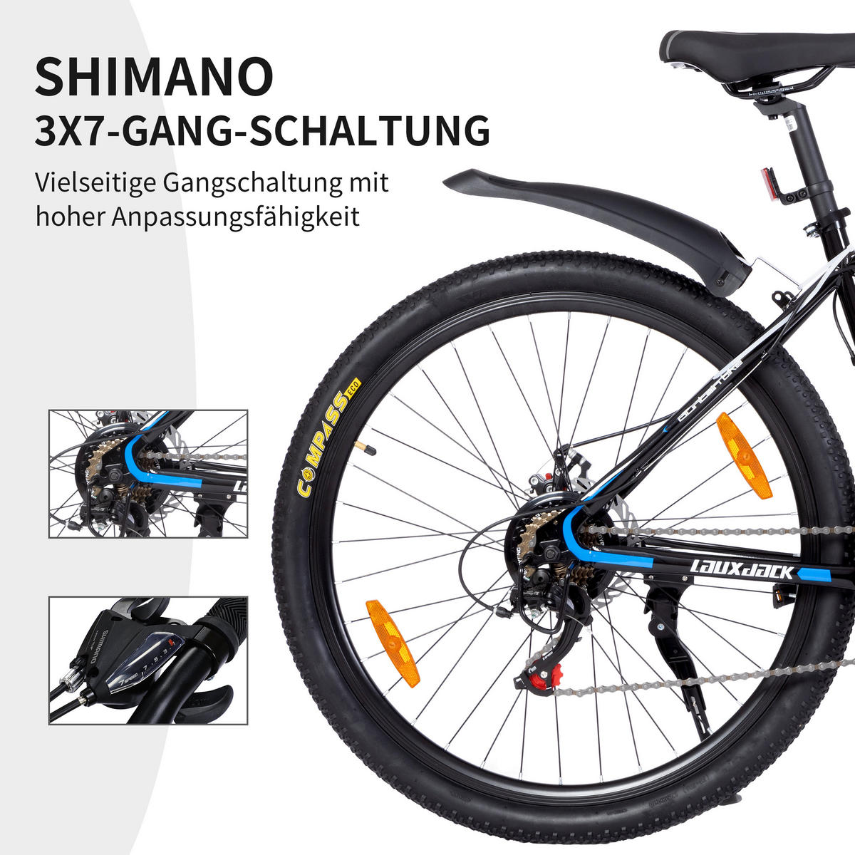 MOUNTAINBIKE 26 Zoll Blau – 21-Gang-Schaltung – Scheibenbremsen – Stahlrahmen - Blau, Metall (100cm) - Oxeza