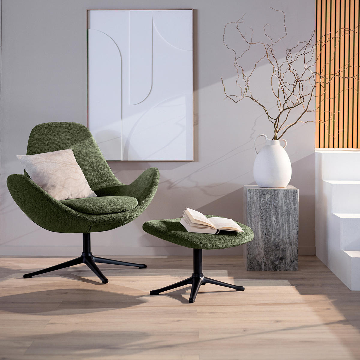 POLSTERHOCKER - Schwarz/Grün, Textil/Metall (53/37/46cm) - home24