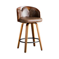 BARHOCKER 2er-Set Braun mit Blüten-Rückenlehne aus Bugholz und PU-Leder - Braun, Holz (46.5/89/41.5cm) - PANGIVO