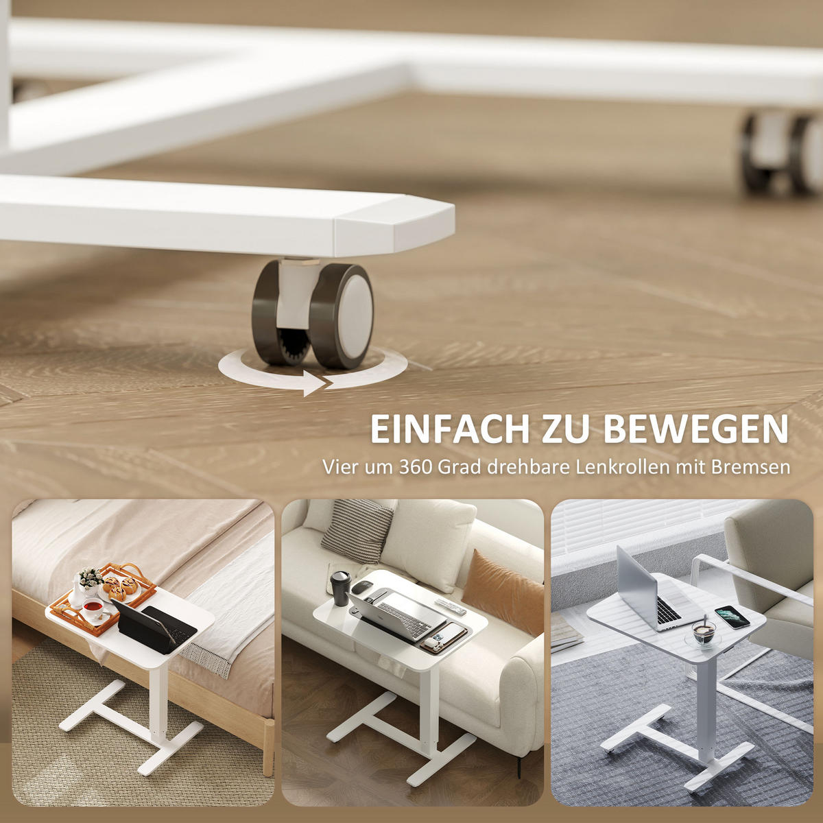 HÖHENVERSTELLBAR Steh-Sitz C-förmig Schreibtisch für Arbeitszimmer Weiß - Weiß, Holz (65/48/110cm) - HOMCOM