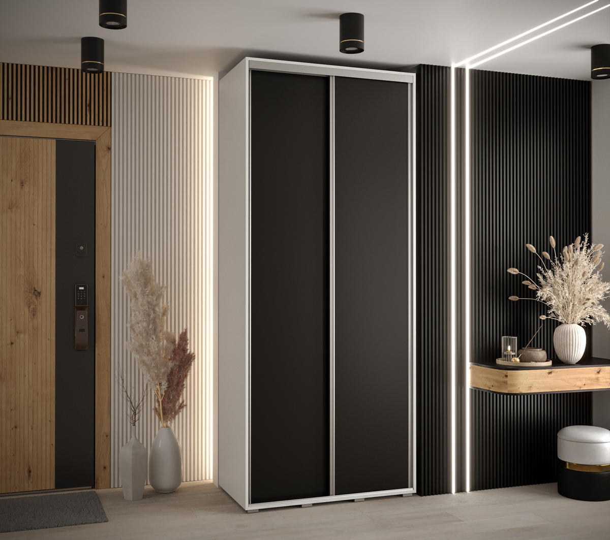 SCHWEBETÜRENSCHRANK 235,2/110/45 2-türig - Silberfarben/Schwarz, Holz/Metall (110/235/45cm) - Abiks Möbel