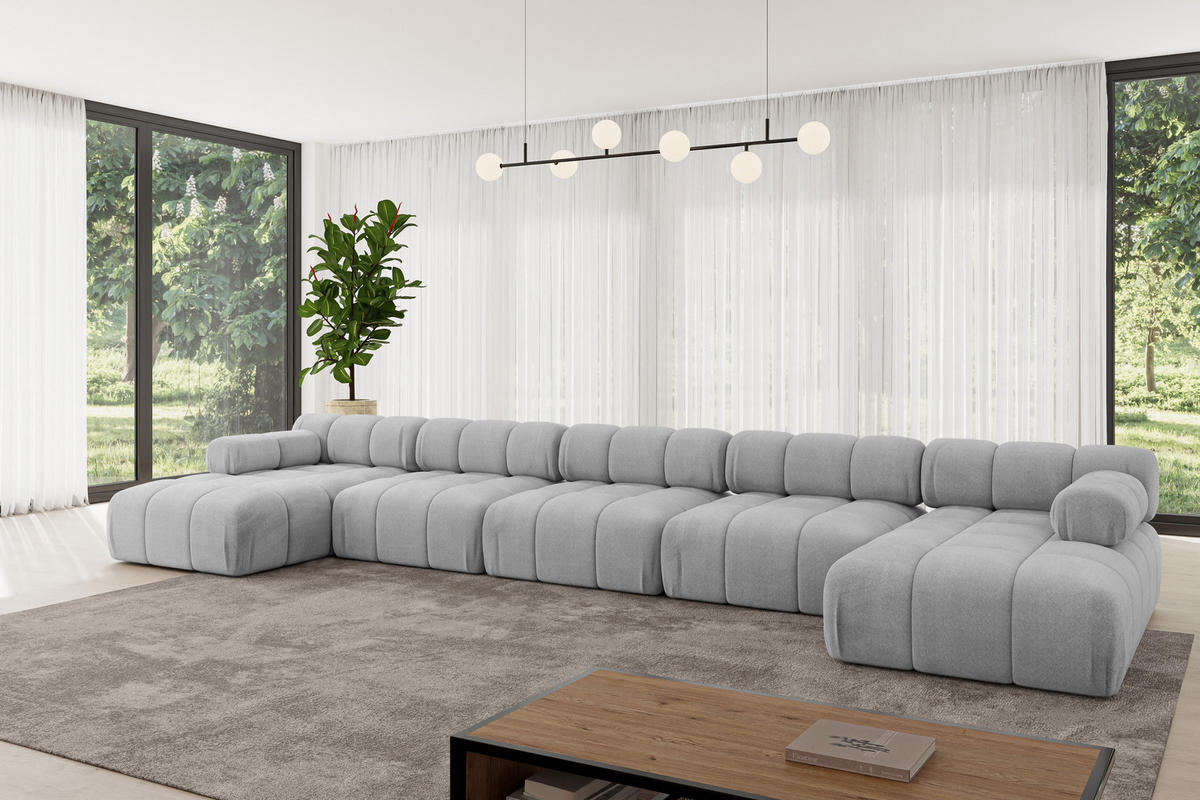 WOHNLANDSCHAFT modulares Sofa Tesso-U3 - 475x160x70 cm Hellgrau Velours - Hellgrau, Holzwerkstoff/Textil (475/70/160cm) - ALTDECOR