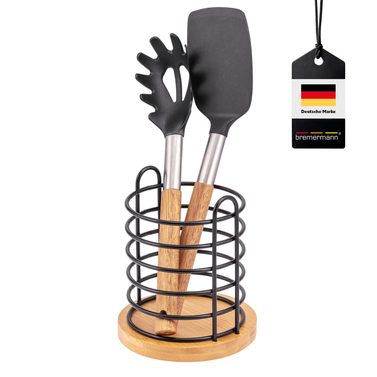 KÜCHENUTENSILIENHALTER, schwarz - Schwarz, Holz (13/15.5/13cm) - bremermann