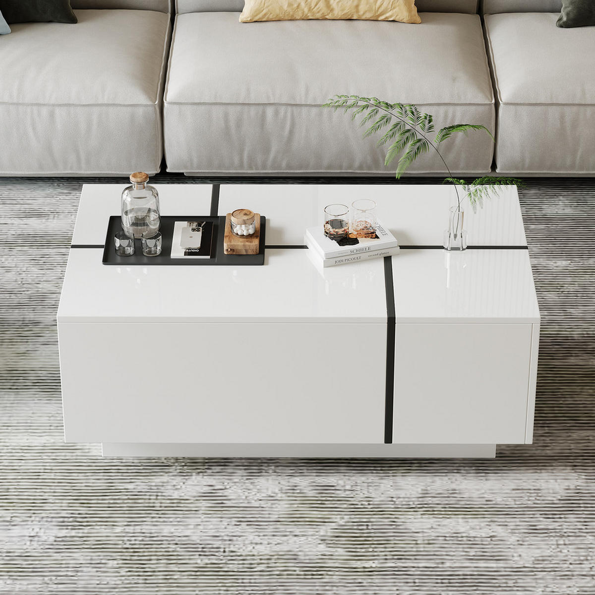 COUCHTISCH 100x60cm Weiß Quadratisch Patchwork 4 Schubladen Höchstlast 30kg - Weiß, Holz (79.6/39.57/20.6cm) - FLIEKS