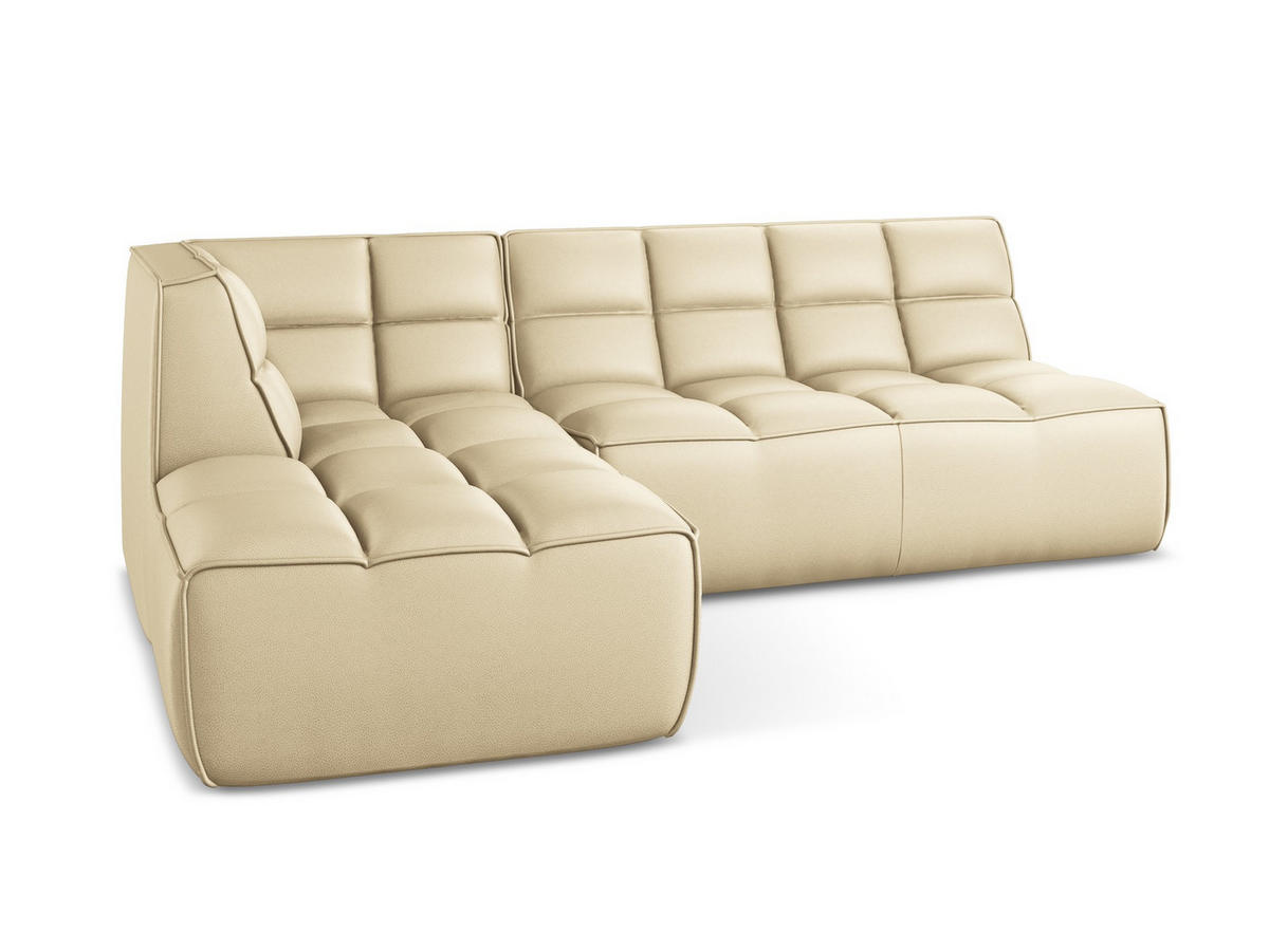 ECKSOFA Beidseitig Kunstleder Beige - Beige/Schwarz, Leder/Kunststoff (258/178cm) - Makamii