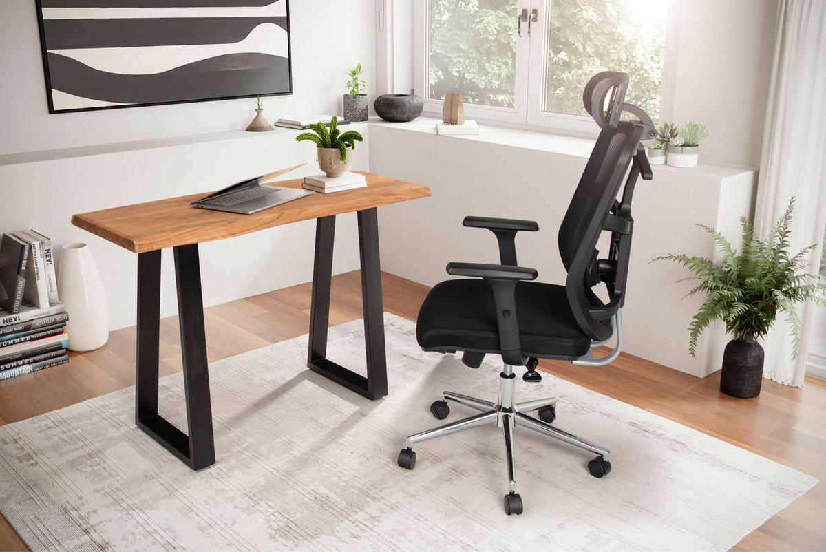 SCHREIBTISCH – Massivholz Akazie, 118x41 cm, Live-Edge Design, schmal - Schwarz/Braun, Holz/Metall (41/118/76cm) - KADIMA DESIGN